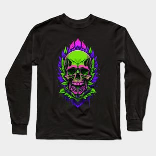 Green Neonwave Skull Long Sleeve T-Shirt